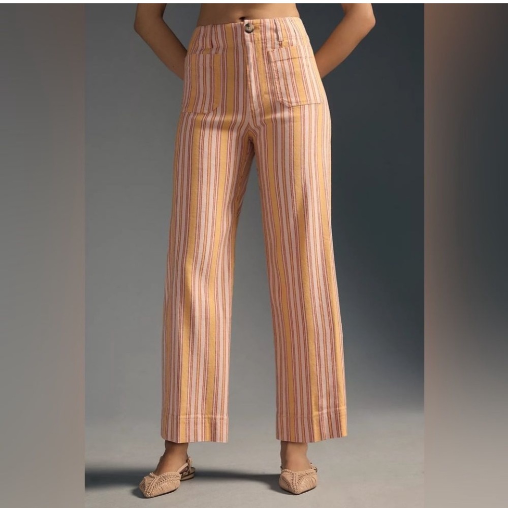 Anthropologie The Colette Cropped Wide-Leg Linen Pants Size 23 Tall